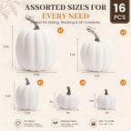 DomeStar 16 PCS White Fake Pumpkins for Decorating, Faux Pumpkins