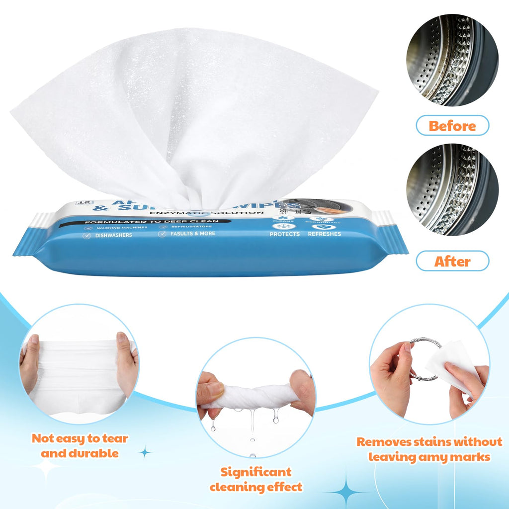 6 Pack 60 Pcs Home Appliance Surface Cleaner Wipes Heavy Duty Wipes for Cleaning Front Loading Washing Machine, Dryer Stainless Steel Refrigerator, Glass Cooktop, Microwave, Dishwasher, Counter