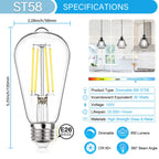 MAXvolador 20-Pack Vintage Edison LED Bulbs 6W, 60W Equivalent Dimmable ST58 Filament Bulb 5000K Daylight White, E26 Base, 850 Lumens