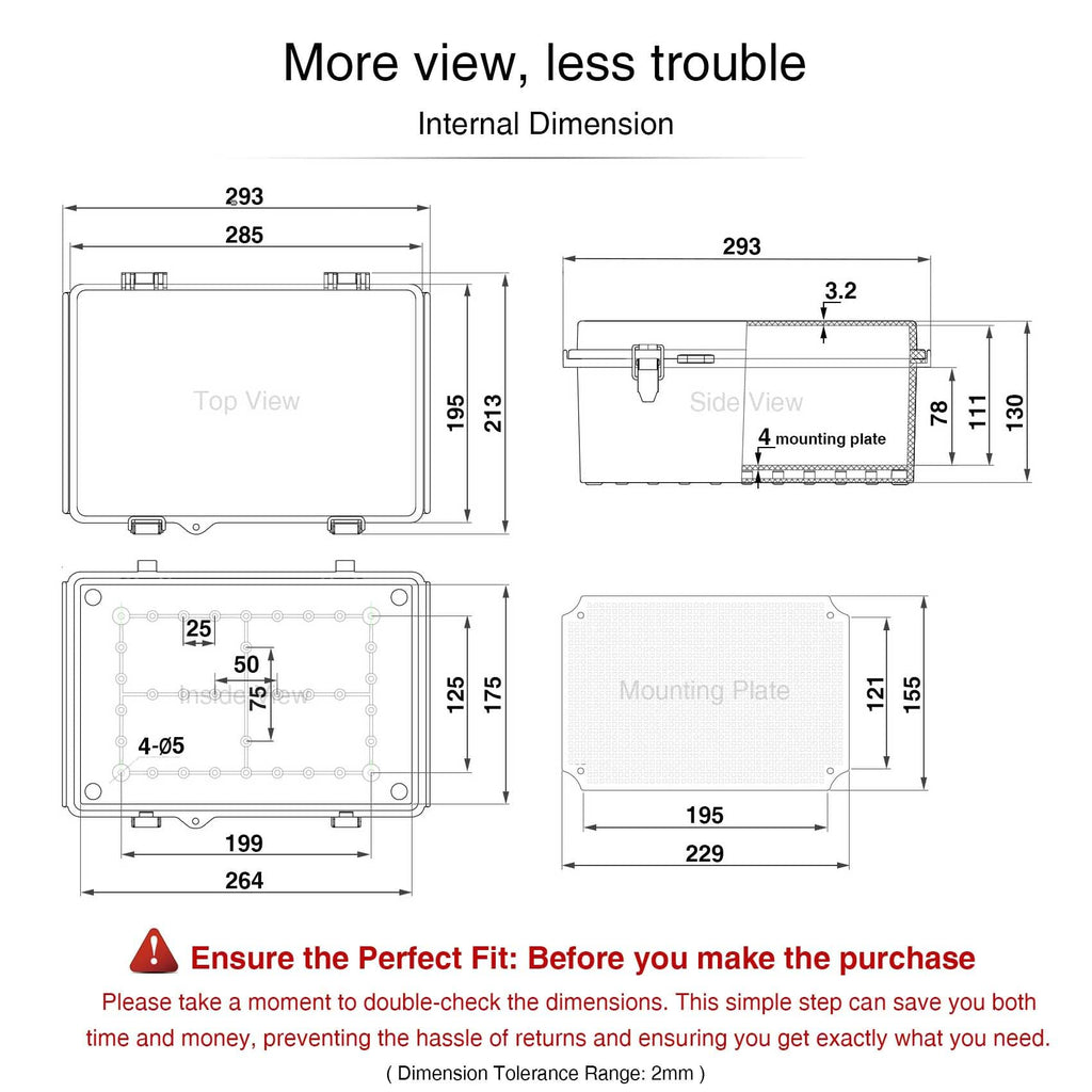 QILIPSU Junction Box IP67 Waterproof Plastic Electrical Enclosure Outdoor Weatherproof Project Electric Box with Mounting Plate, Wall Brackets, Hinged Grey Cover 11.2"x7.7"x5.1"