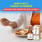 HealthBest Liquid Iron Syrup for Kids – Triple Action with Folic Acid and Zinc – Boosts Hemoglobin, Appetite, and Immunity – No Metallic Taste – 200ml Liquid Supplement, Safe & Effective