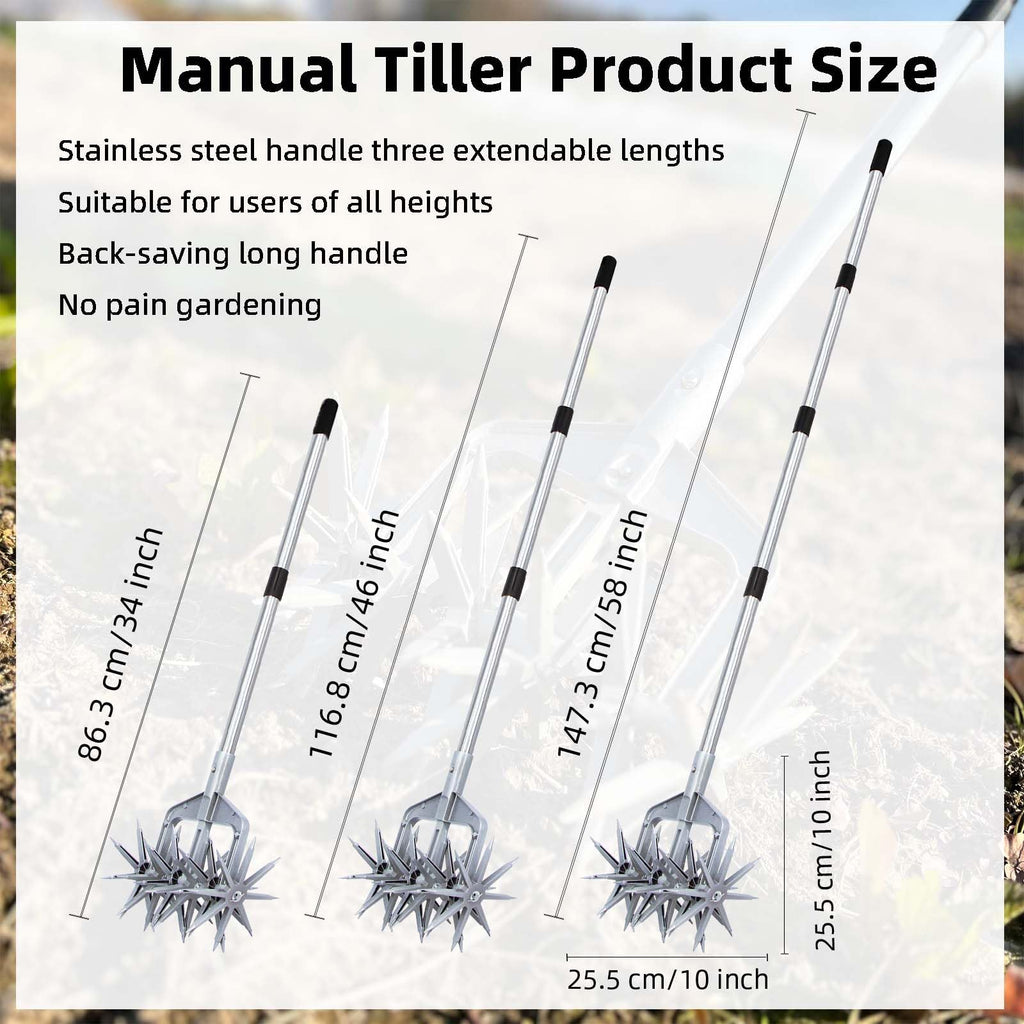 KLDOLLAR Rotary Cultivator, Hand Tiller Garden Tool with Sturdy Metal Tines