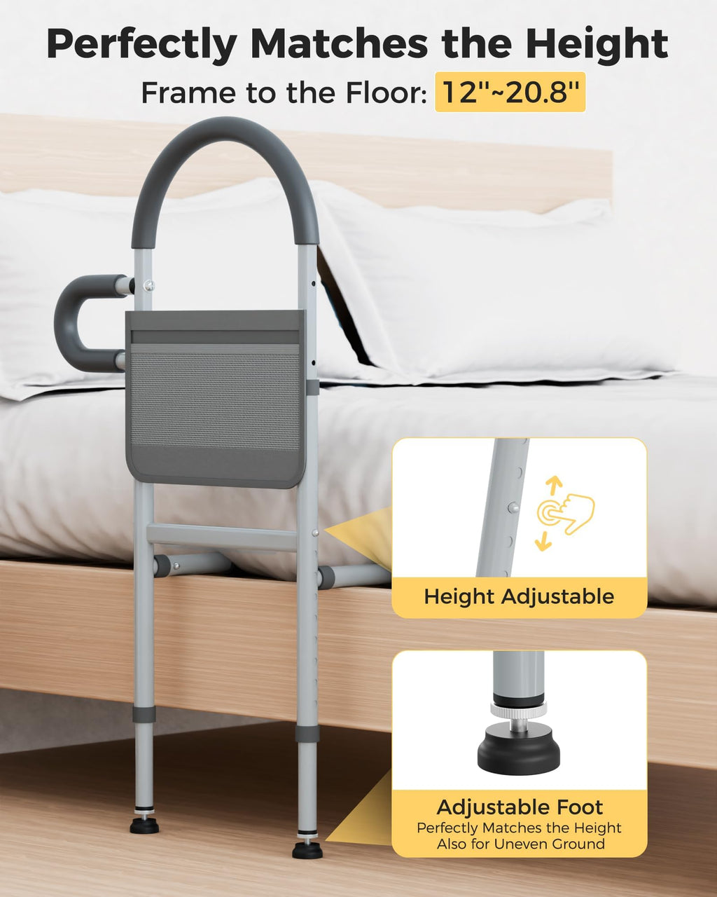 JivaJot Bed Rails for Elderly Adults Safety, Bedrails for Elderly Adults Grab Bar Bed Handrails, Cane for Seniors with Non-Slip Ergonomic Handle and Storage Pocket, Fit Twin, Full, Queen, King