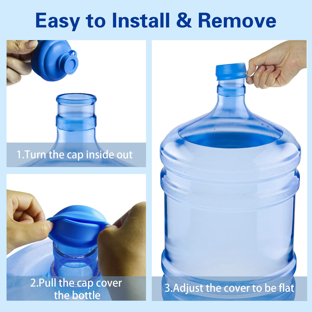 Gofriipai 3 and 5 Gallon Water Jug Cap, Silicone Reusable Replacement Cap, Non Spill Bottle Caps for 55mm Bottle Water Dispenser Caps - Pack of 10