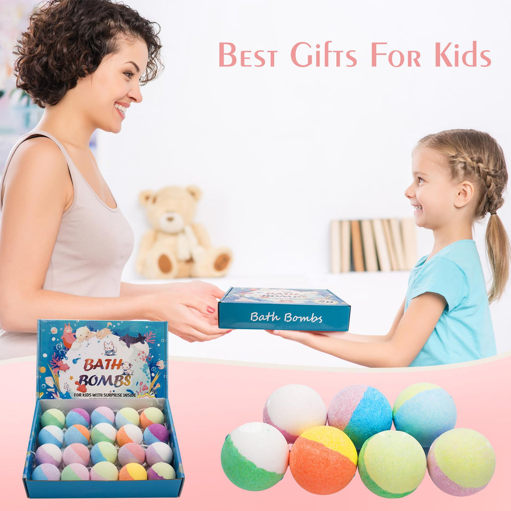 20 Pack Bath Bombs for Kids with Surprise Inside Bubble Bath Toys Organic Natural Bath Bombs Set Easter Basket Stuffers Birthday Christmas Gift for Kids 3 4 5 6 7 8 Years Old Boys Toddlers Girls