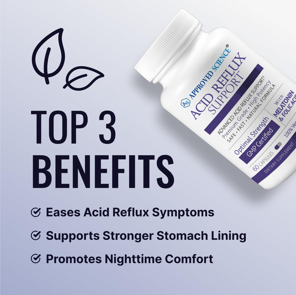 Approved Science® Acid Reflux Support - with Melatonin, Marshmallow Root, L-Taurine - 60 Capsules - Vegan