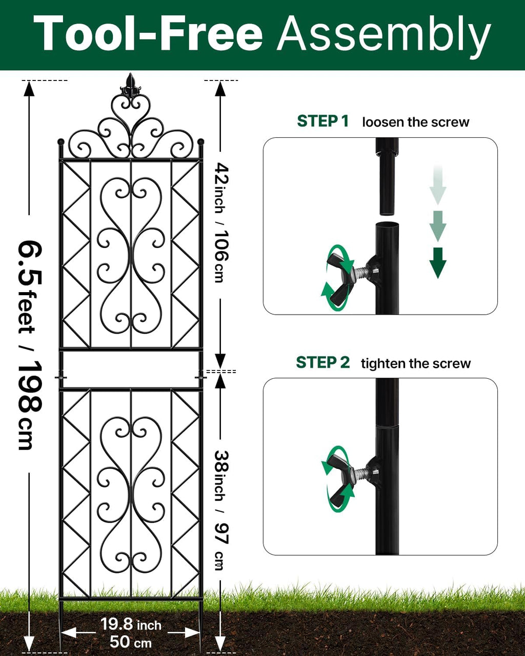 ARIFARO 78 inch Metal Garden Trellis for Climbing Plants, Pack of 2, Indoor/Outdoor Sturdy Decorative Plant Trellises for Potted Plants, House Plants, Climbing Vines, Floral Pattern