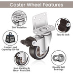 Nefish Side Mount Casters 2 Inch L-Shaped Small Rubber Caster Set of 4, Ball Bearing 360 Degree Plate Swivel Castors Wheel 600 LBS, Casters Wheels for Furniture, Baby Bed, Kitchen, Cabinet, Table