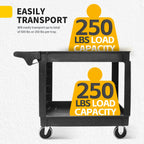 MaxWorks Heavy Duty 2‑Shelf Service Cart 500 lb Capacity Polypropylene Utility Cart with 5" Non‑Marring Casters Deep Trays and Built‑In Tool Storage for Garage Warehouse Workshop (80855)