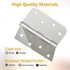 Luxbaro 6 Pack Brushed Nickel Door Hinges 4 Inch, Exterior Door Hinges with Square & 5/8" Radius, Removable Pin, Perfect for Heavy-Duty Front & Back Door, Antirust & No Squeaks