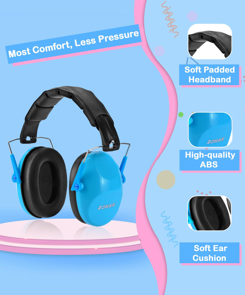 ZOHAN Kids Noise Cancelling Headphones - 25dB NRR Kids Ear Protection 2 Pack, Hearing Protection Safety Ear Muffs for School Monster Truck Fireworks Travel Studying Concerts Autism, Blue and Pink