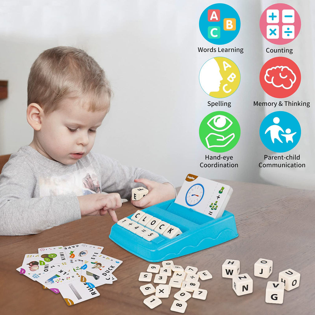 Educational Toys Learning Games for Kids 3-8, Matching Letter Spelling Early Math Game for Preschool& Kindergarten Kids Boys and Girls Light Blue