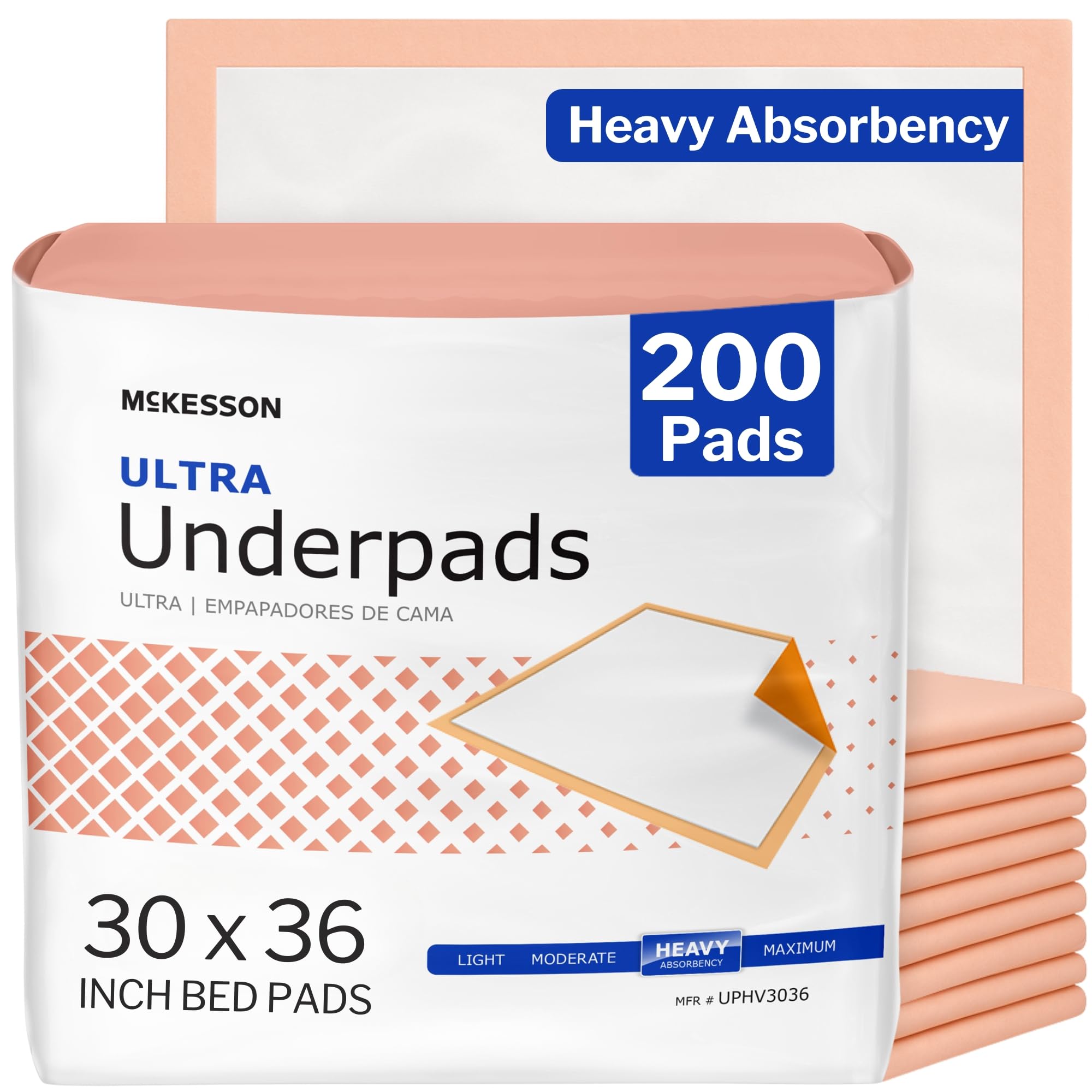 McKesson Underpads Disposable Bed Pads 30" x 36" [200 Count], Heavy Absorbency, Ultra Incontinence Chux Pads for Adults, Elderly, and Baby, Pee Pads