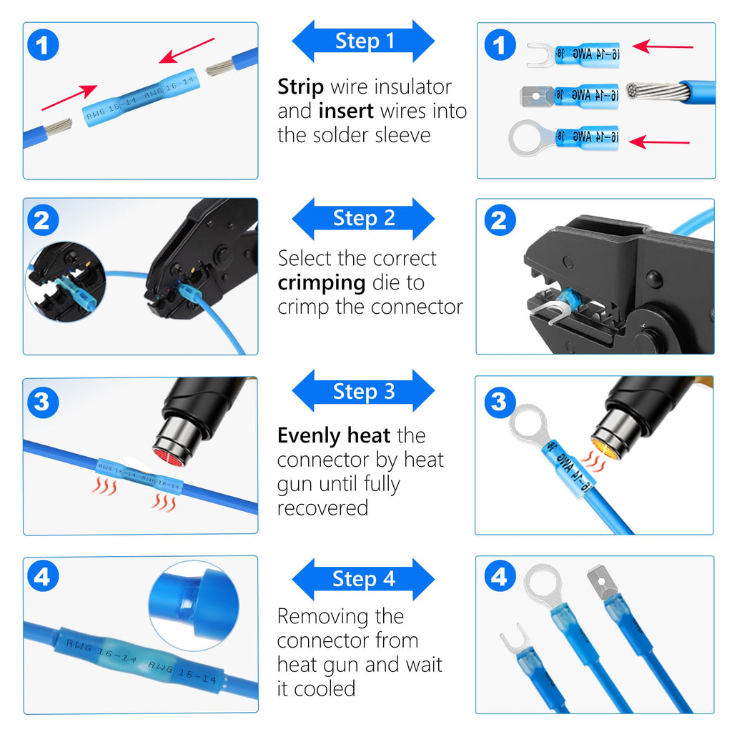 Kuject 600 PCS Heat Shrink Wire Connectors kit, Multipurpose Waterproof Electrical Wire Terminals, Insulated Crimp Connectors Ring Fork Spade Butt Splices for Automotive Marine Boat Truck