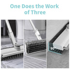 Floor Scrub Brush with Long Handle, 3 in 1 Scrape and Heavy-Duty Stiff Bristle Scrubber Brush for Cleaning Shower Bathroom, Patio, Garage, Kitchen, Wall and Deck (White, 2 Pack)