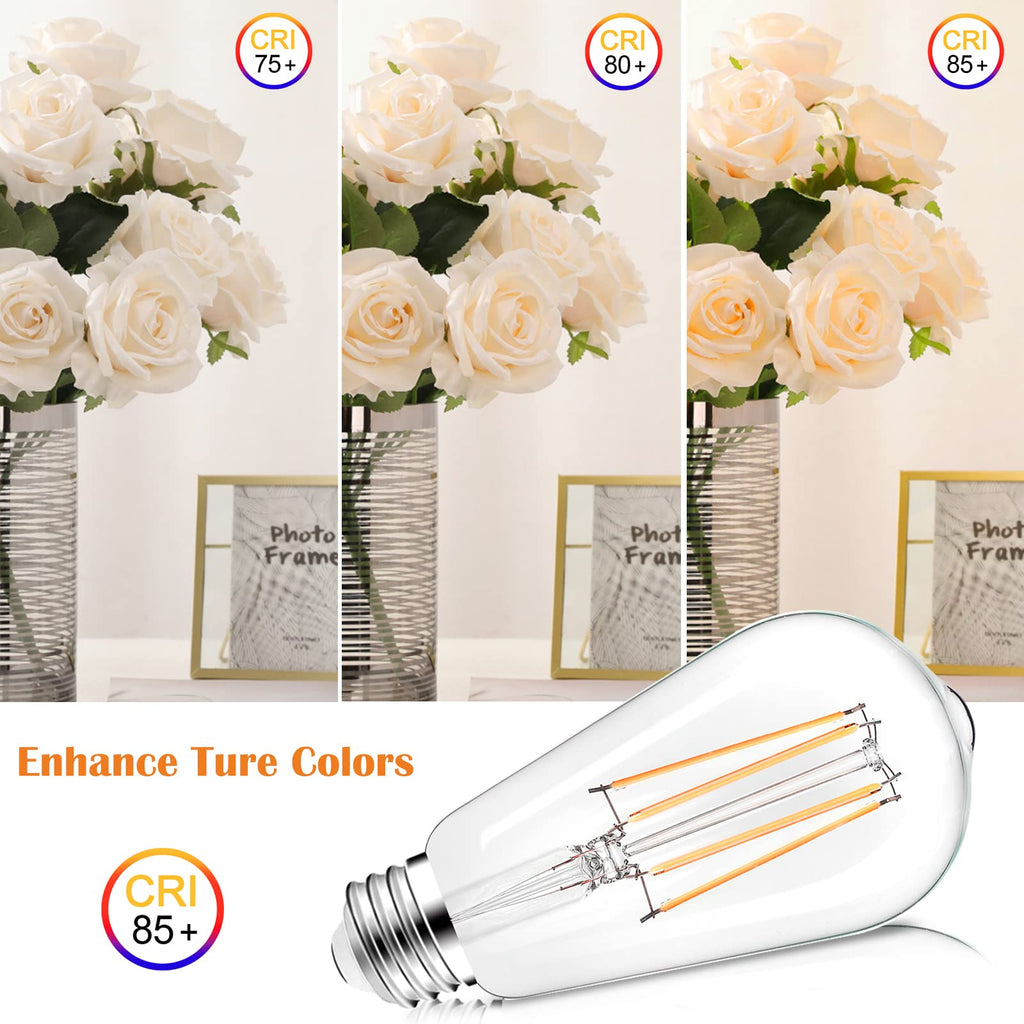 PARTPHONER LED Light Bulbs Dimmable Vintage Edison Bulb, E26 LED Bulb 60W Equivalent 720 Lumens, Warm White 2700K, ST58 Antique LED Filament Bulb CRI 85+, Clear Glass, Pack of 24