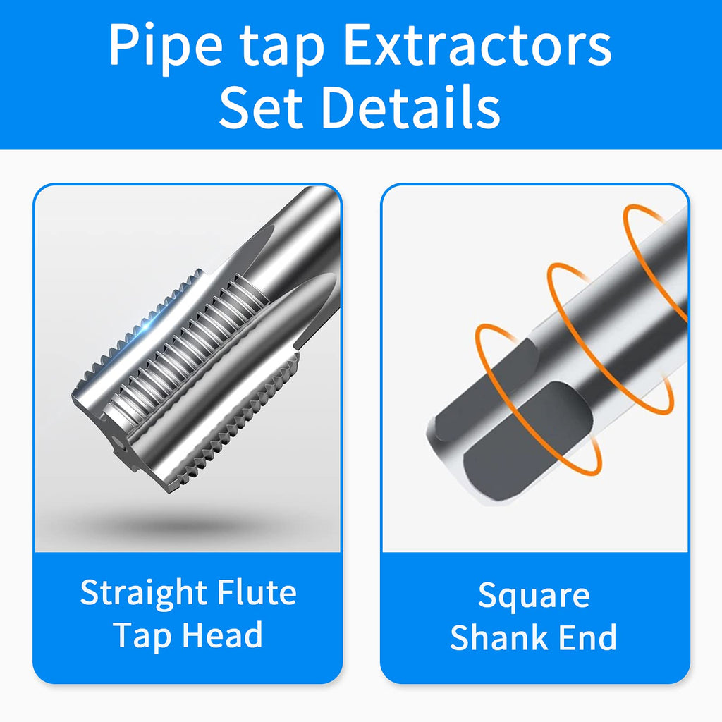 6-Piece NPT Pipe Tap Set, 1", 3/4", 1/2", 3/8", 1/4", 1/8" NPT Tap Set, Carbon Steel Hand Threading Plumbing Tap Set for Accurate Threads, Assorted Plumbers Mechanics DIY Thread cutting tools
