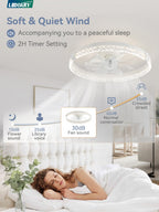 LEDIARY Flush Mount Ceiling Fan with Lights and Remote, 19.7'' Low Profile, 3000-6000K Dimmable Fandelier, 6 Wind Speeds, White Modern LED Fan Light for Bedroom