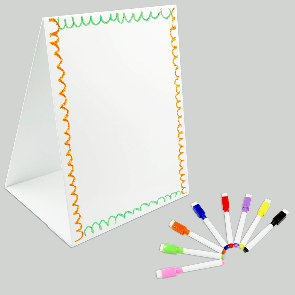Magnetic Tabletop Desktop Easel &Whiteboard with Bonus 8X Dry Erase Markers. Double Sided and Self-Standing (16” X 12.5”)