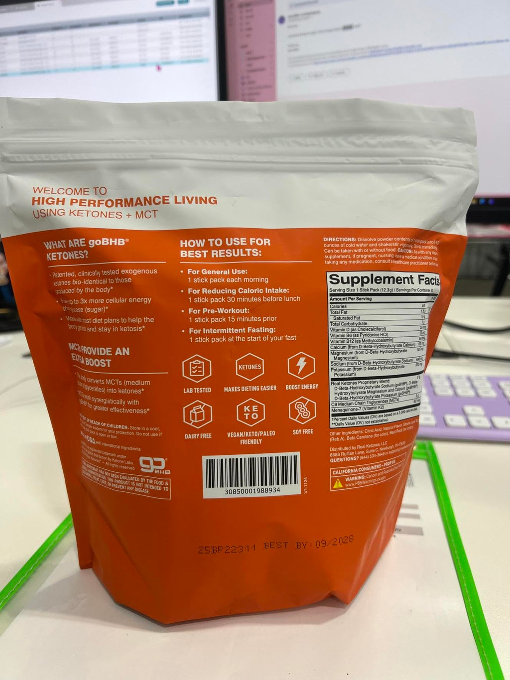 Real Ketones MCT & BHB Exogenous Ketones Drink Mix Packets Elevate Keto Electrolytes Powder Packets No Sugar with 4 Main Electrolytes Plus Hydrating Proprietary Keto BHB - 30 Pack Orange
