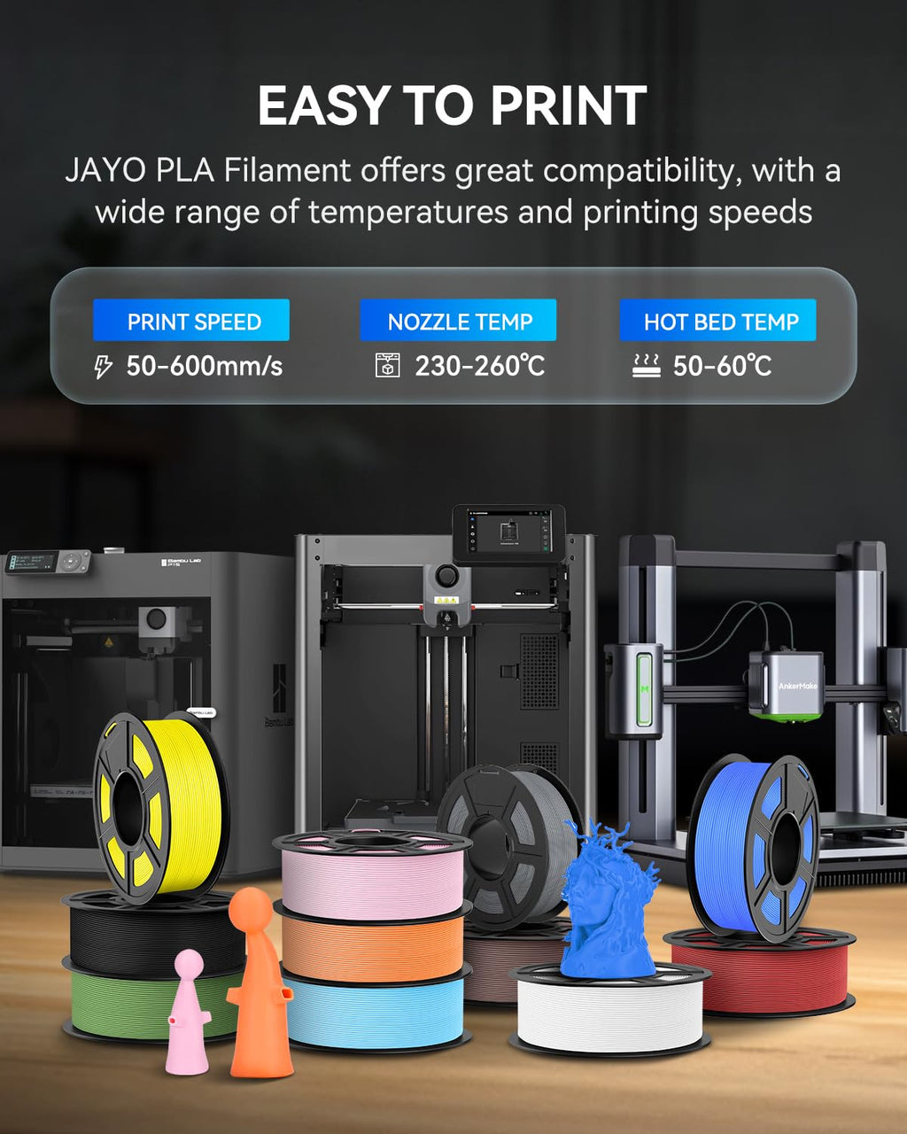 JAYO PLA 3D Printer Filament White, PLA Filament 1.75mm, 1.1KG Spool, Dimensional Accuracy +/- 0.02mm, Fit Most FDM Printer