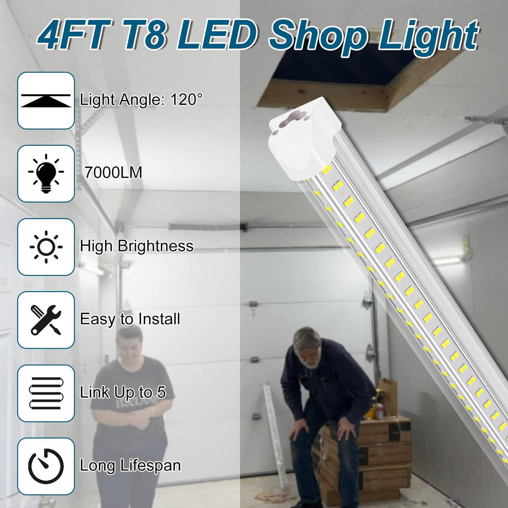 Led Shop Lights,Led Shop Lights 4FT 50W 6500K 7000LM Clear White,Shop Light 4FT 110V Linkable Integrated V-Shape for Shop Garage,Warehouse,Workbench and Workshop Commercial Bay Lighting(6-Pack)