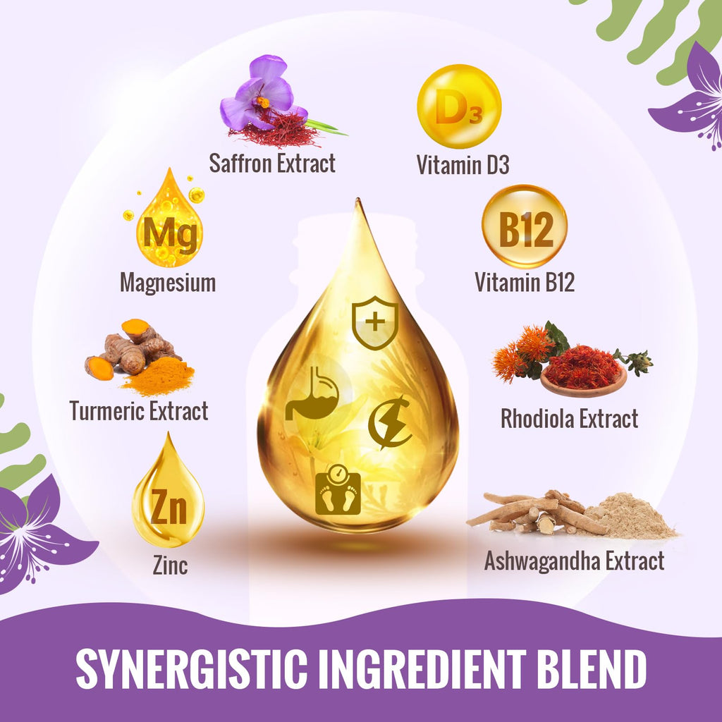 Resciency Liposomal Saffron Supplements Drops 88.5mg – High Bioavailability Liquid Saffron Extract for Mood Support, Energy, Focus & Vision with Ashwagandha, Magnesium, Zinc, B12 & D3, 4 fl oz