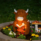 GIGALUMI Solar Highland Cow Decor Garden Statue, Cow Outdoor Ornament