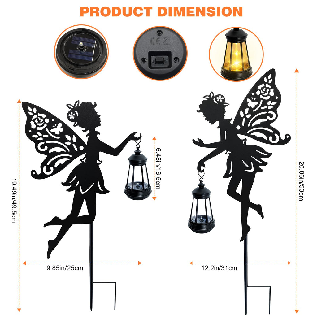 2 Pack Solar Fairy Garden Statues Outdoor Decor, Mother's Day Gift Ideas for Gardening Mom Grandma Birthday, Metal Fairy Figurine Light Stake Housewarming Ornament for Patio Lawn Yard Pathway