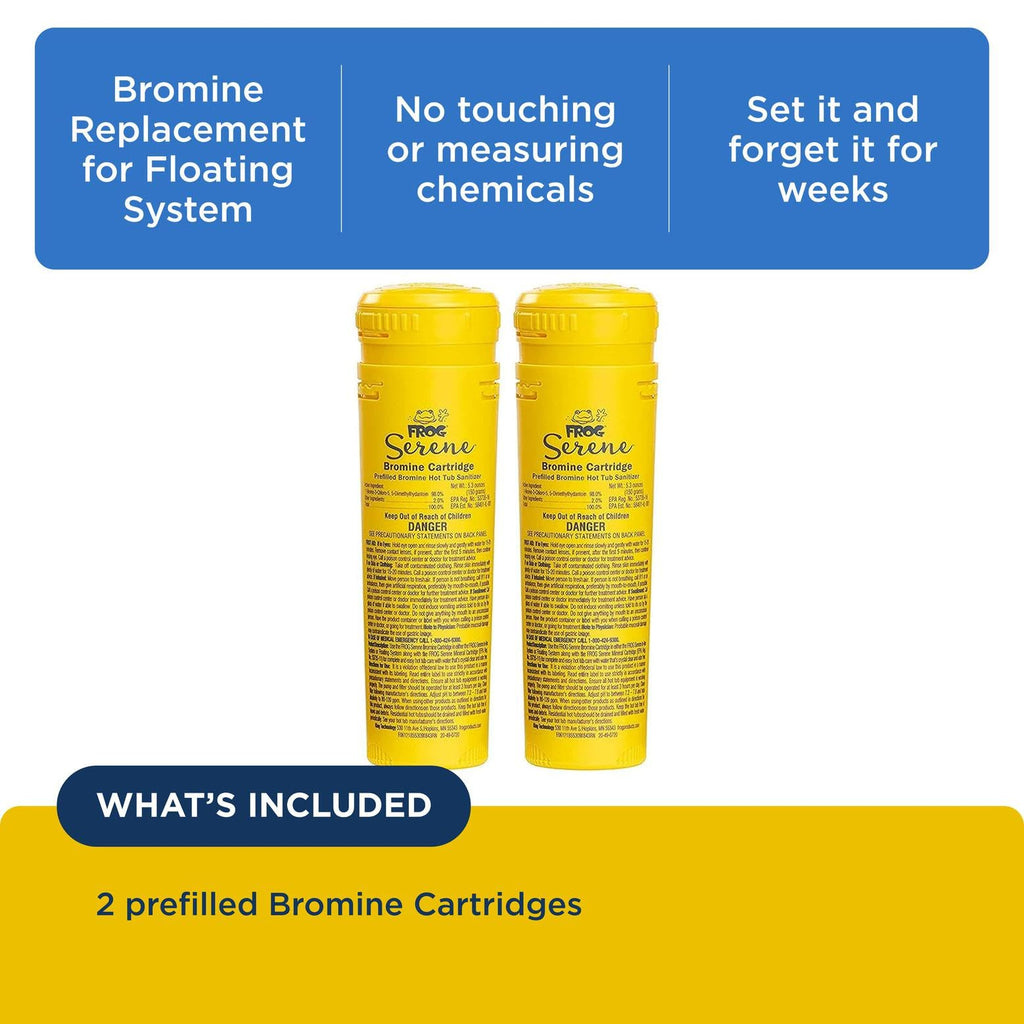 FROG Serene Replacement Bromine Cartridges for use with Hot Tub FROG Serene Floating Sanitizing System - Prefilled for Quick & Easy Hot Tub Maintenance - 2 Pack