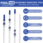 Poolvio 12 FT Telescopic Swimming Pool Pole - Adjustable 2 Piece Aluminum Pool Pole for Pool Cleaning Skimmer Nets Vacuum Heads & Brushes, Strong Grip & Lock
