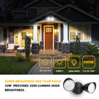 LUTEC 6222B 3500 Lumen 32 Watt 28 LED Dual-Head Floodlight Outdoor, Full Metal Design, Waterproof Exterior Security Wall Light 5000K for Patio, Garden, Yard-Black