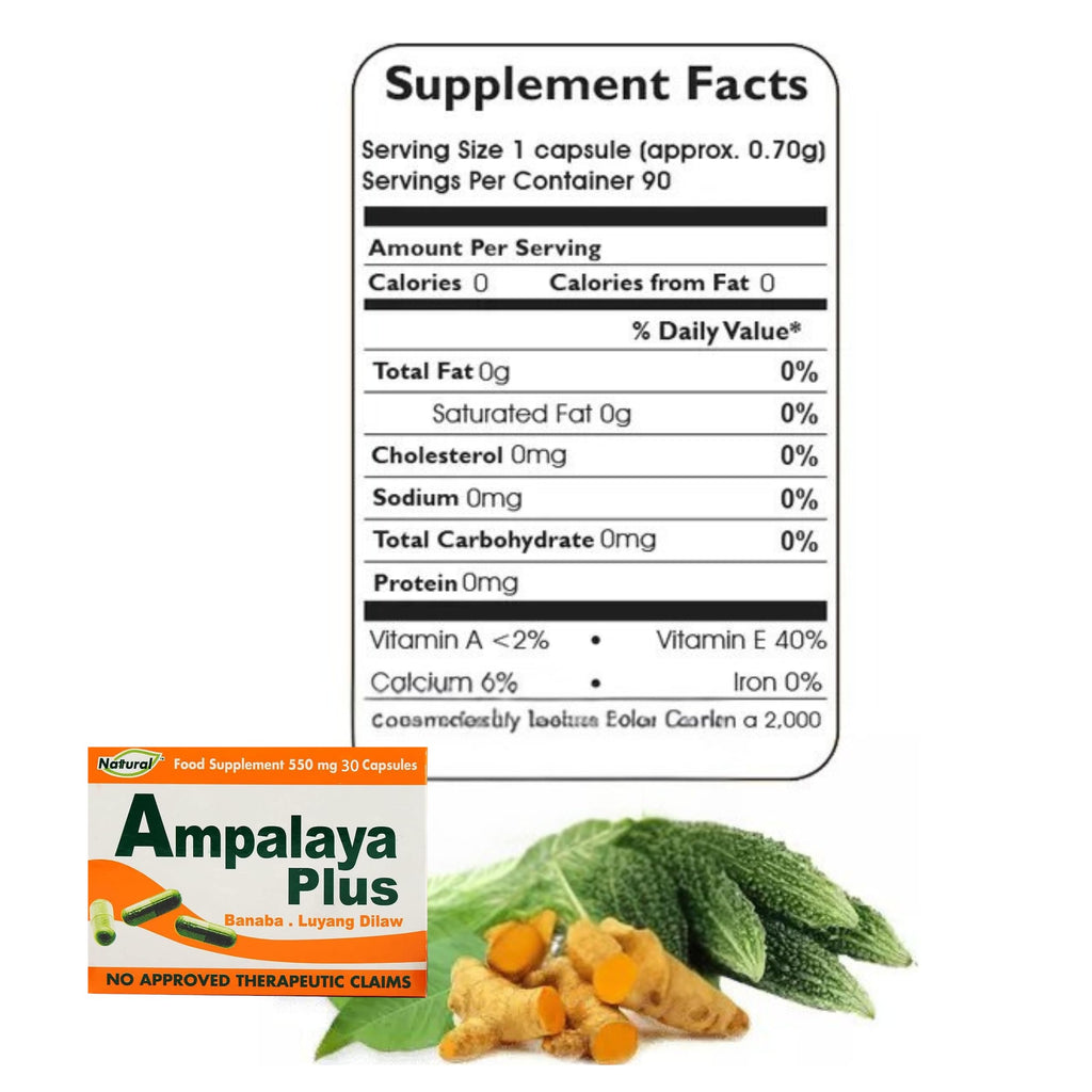Pack of 4 Ampalaya Plus Supplement 550mg - Total 120 Capsules - Natural and Vegan - Organic Bitter Melon Capsules - Halal Herbal Food Supplement