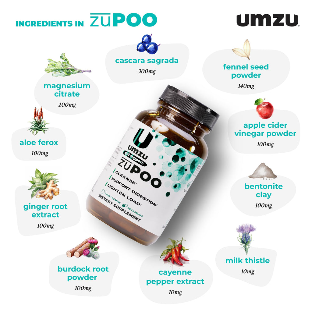 UMZU zuPOO Gut Cleanse Detox, 30 Capsules – 7-Day Natural Colon Cleanse with Cascara Sagrada & Magnesium Citrate – Vegan, Non-GMO, Gluten-Free Detox Cleanse Supplement for Healthy Bowel Support