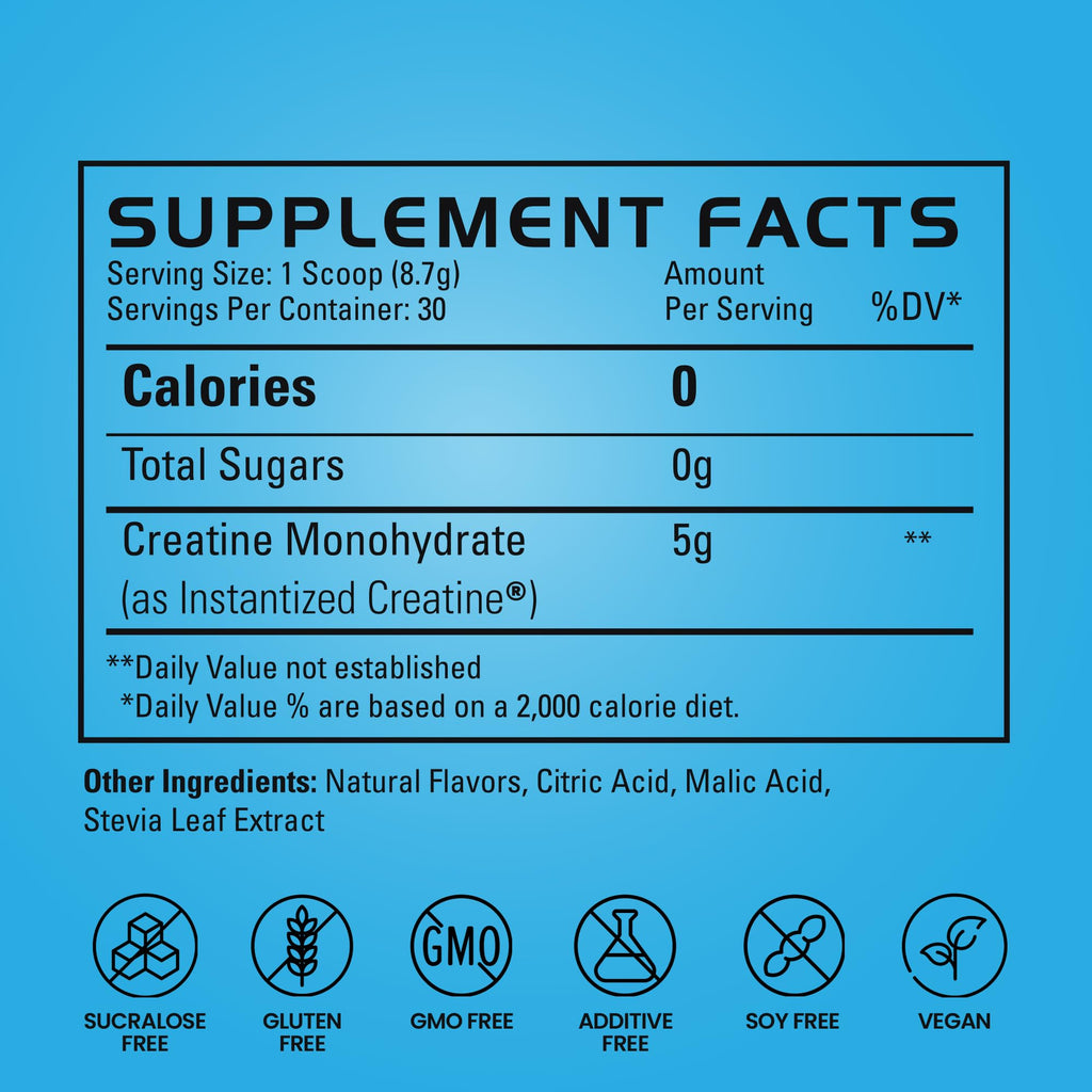 Gains in Bulk Instantized Creatine Monohydrate for Women and Men, Soluble Pre Workout Powder, Supports Muscle Building, Strength and Performance, Bodybuilding Supplements, Blue Raspberry, 30 Servings