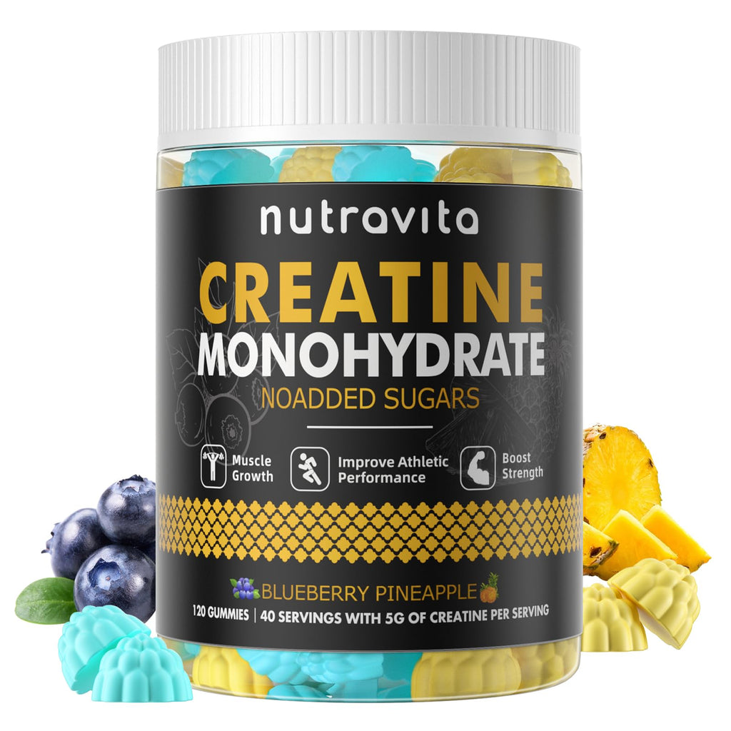 Nutravita NSF Certified Creatine Gummy - Creatine Monohydrate Gummies for Men & Women-5g of Creatine Monohydrate per Serving - Sugar Free,Vegan,Blueberry Pineapple Flavor, 120 Count
