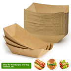 Ocmoiy 4lb Paper Food Trays, 100 Pack Disposable Nacho Trays, Heavy-Duty Kraft Paper Food Boats Holders Serving Basket Trays for Snack, BBQ Picnic Wedding Party