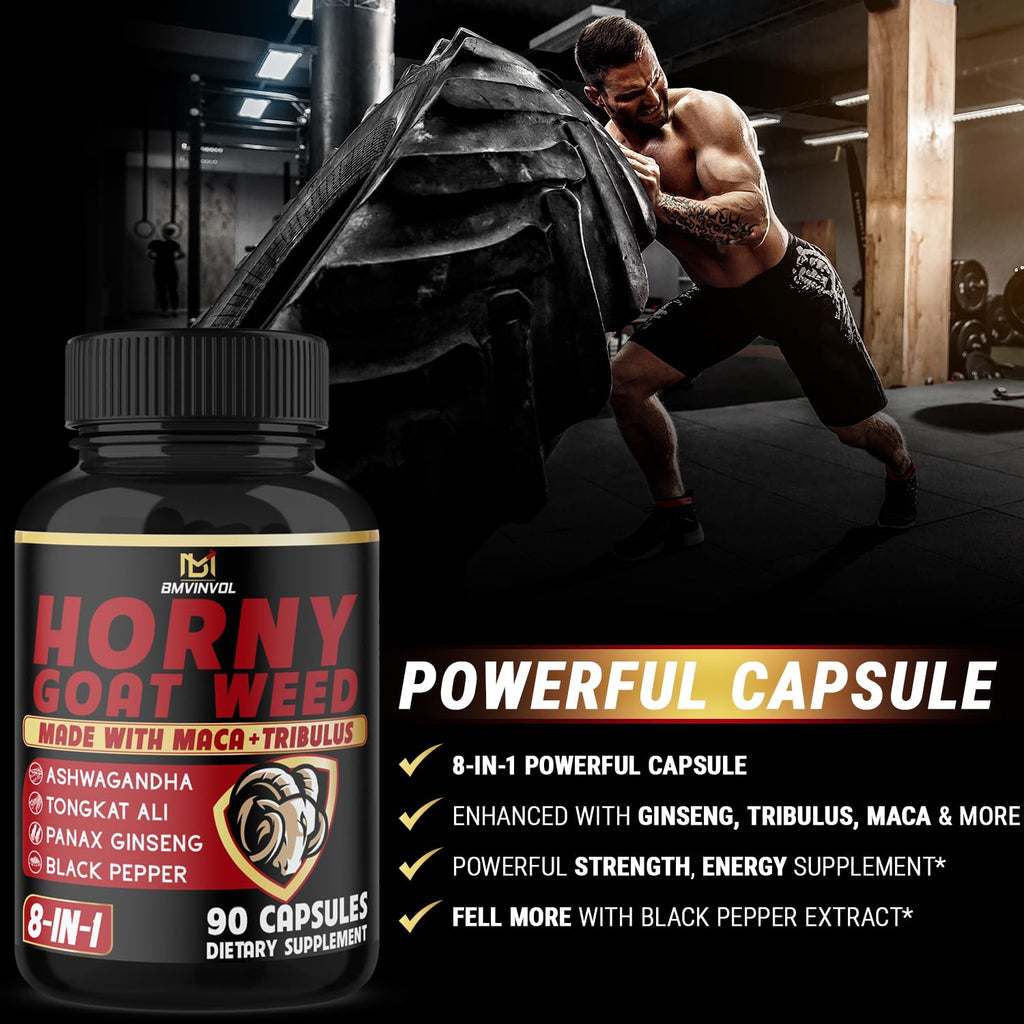 BMVINVOL Horny Goat Weed Capsules with Maca, Ginseng, Tribulus Terrestris, Ashwagandha, Black Pepper - 90 Count for 3 Month Supply