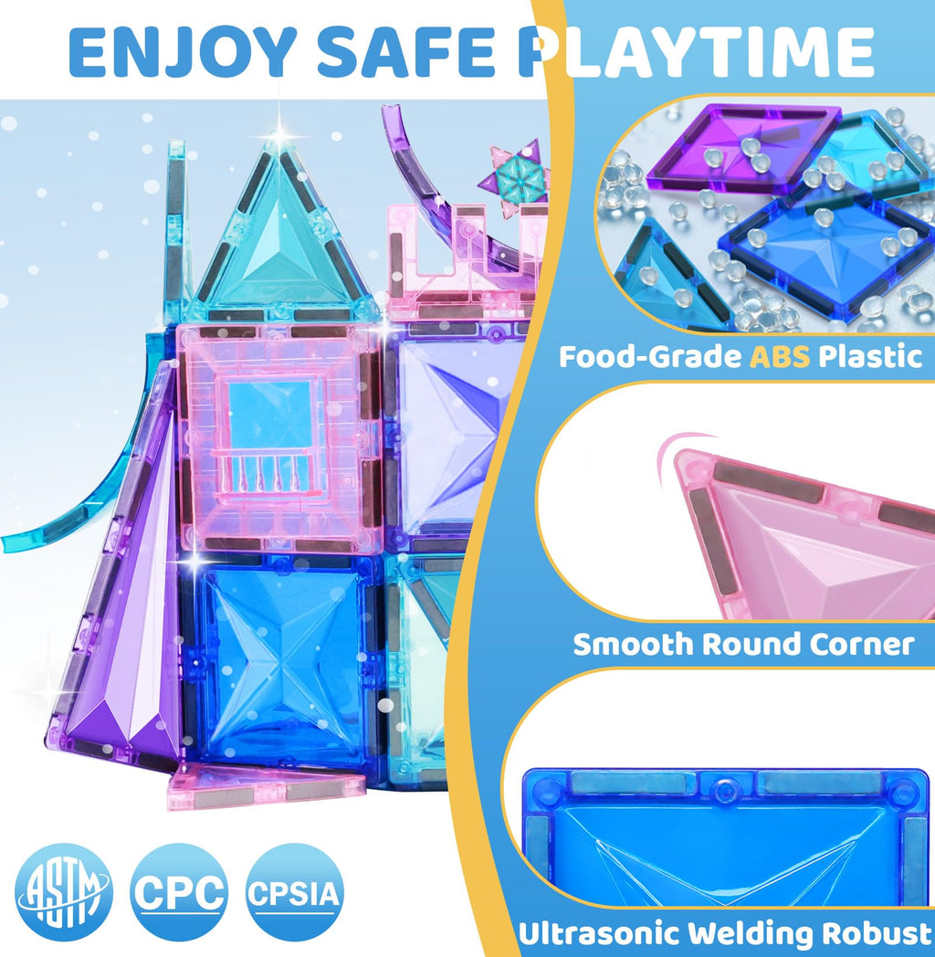 LionFuny 130PCS Magnetic Tiles, 3D Diamond Magnetic Blocks, Magnet Tiles for Kids Age 3-5 4-8 8-12, STEM Sensory Educational Magnet Toys for Kids Girls Boys Birthday Xmas Gifts