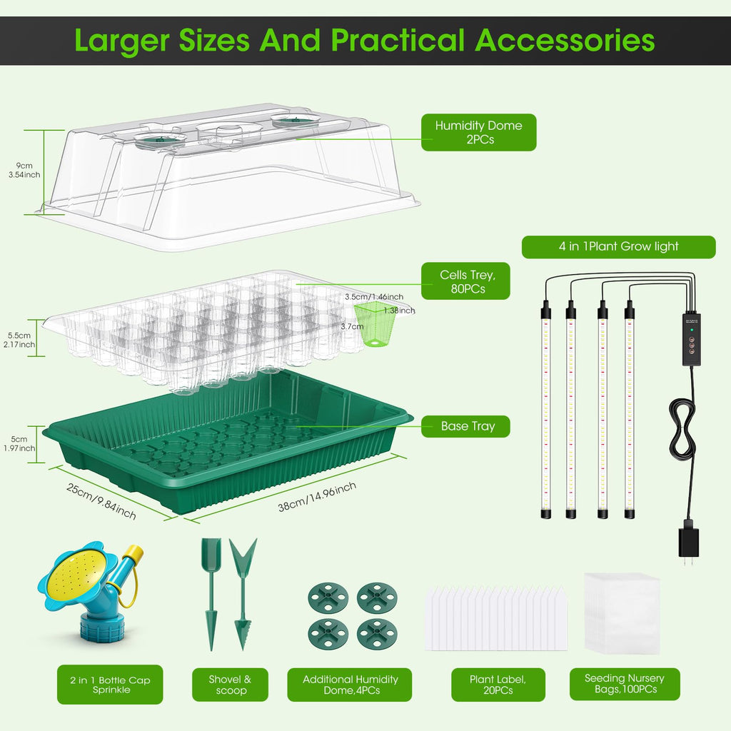 MQHUAYU 80 Cell Seed Starter Tray with Grow Light, 2 Pack Starter Kit