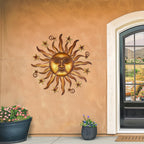 LIFFY 24" Sun Metal Wall Art Outdoor Decor - 3D Sun Face Metal Wall Sculpture - Hanging Decoration Gift Ideal for Home Accent, Bedroom, Garden, Patio, Farmhouse - Lively and Vibrant