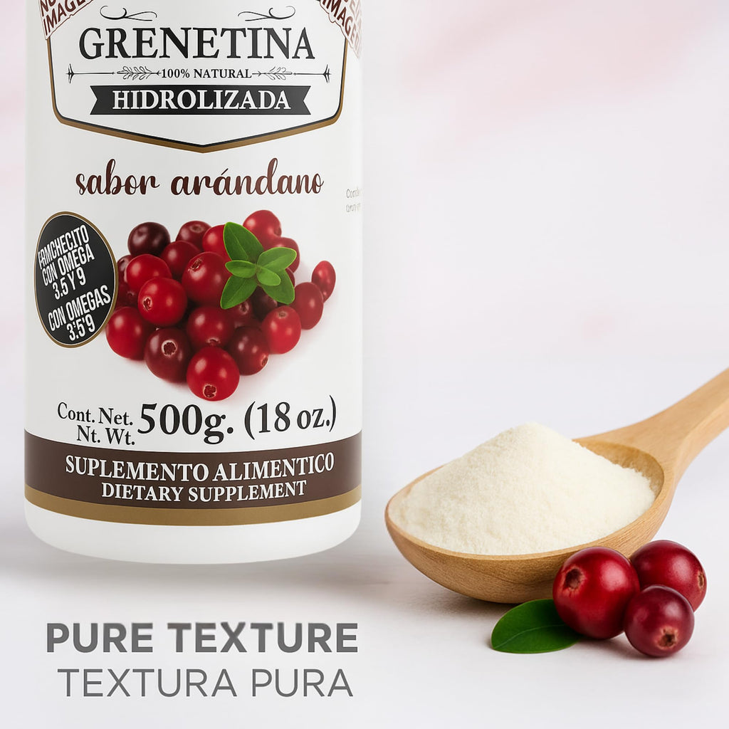 Pretty Bee Hydrolyzed Collagen Powder, Grenetina En Polvo Cranberry Flavor, Grenetina Organica, Collagen Supplement, Grenetina Hidrolizada En Polvo, 100% Natural, 18 oz