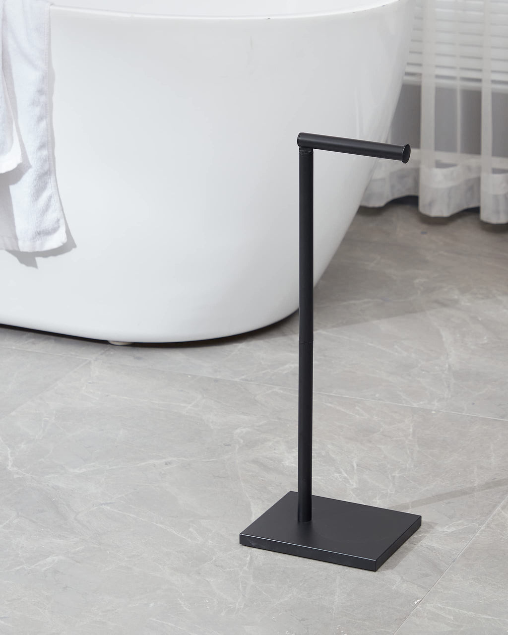 Free Standing Bathroom Toilet Paper Holder Stand with Reserve, Stainless Steel Pedestal Tissue Roll Holder, Black DECLUTTR