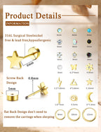 21 Paris Stainless Surgical Steel Flat Back Earrings Hypoallergenic Gold