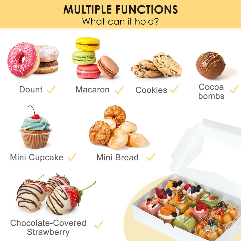 Moretoes 48pcs Cookie Boxes with 3 Style Window, 12x8x2.5In Bakery Boxes