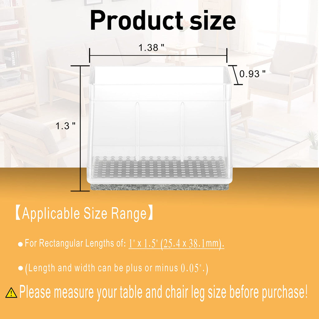 1" x 1.5" Rectangle Chair Leg Protectors for Hardwood Floors Silicone Covers to Protect Wood Tile Floors Felt Pads Furniture Leg Caps Reduce Noise.Easy to Move.16 PCS Clear.