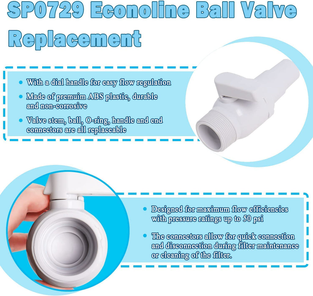 SP0729 Econoline 2 Way Ball Valve Replacement Compatible with Hayward – 1.5" MIP x 1.5" - 1.25" Hose Adapter Econoline ABS Valve, 50 psi, Non-Corrosive