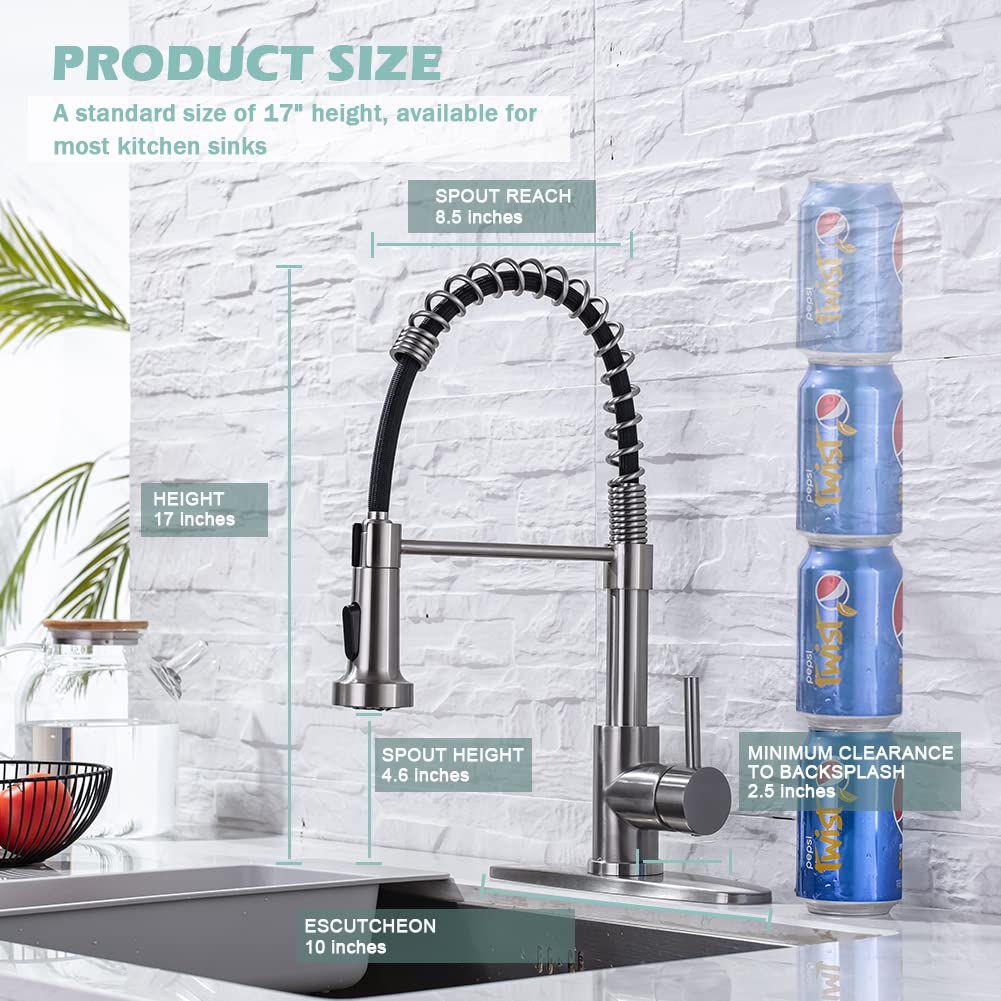 Kitchen Sink Faucets, Kitchen faucets with Pull Down Sprayer WEWE sus304 Stainless Steel Brushed Nickel Single Handle Single Hole Faucet for Farmhouse rv Utility bar Laundry Sinks