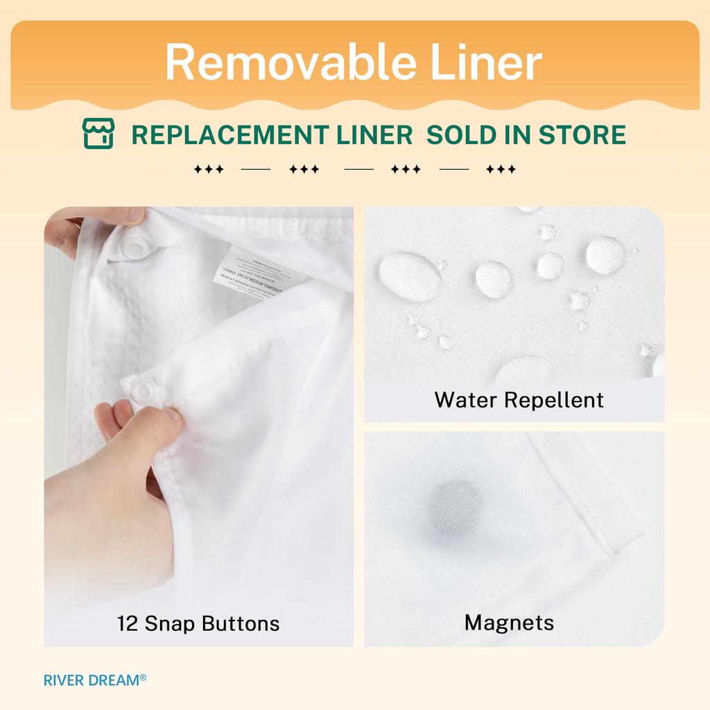 RiverDream Heavyweight Waffle No Hook Shower Curtain with Liner,White,71x74