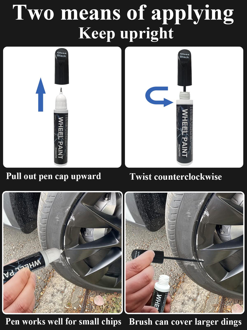 SYOAUTO Gloss Black Rim Touch Up Paint, Car Wheel Scratch Repair Touch Up Paint Pen, Universal Color Rim Wheel Paint (Gloss Black)
